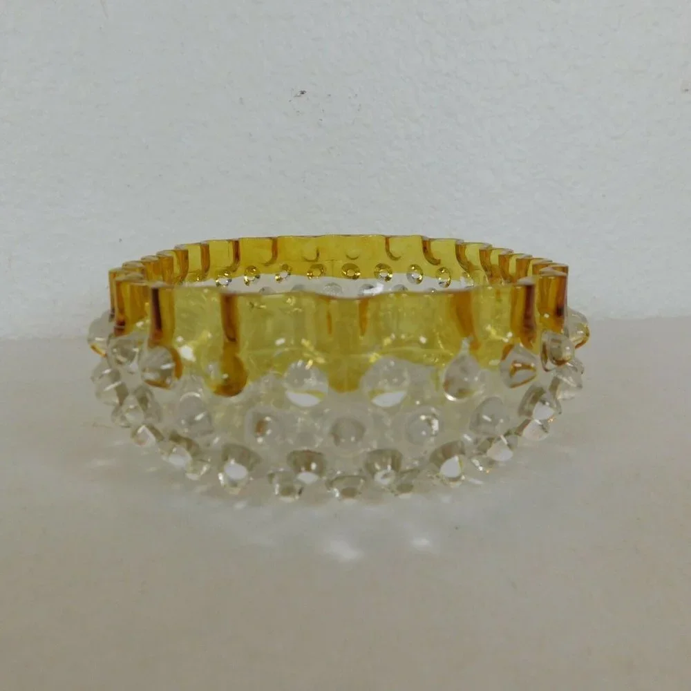 Hobbs Brockunier 323 Yellow Frances Dew Drop Hobnail Ware 7 in Oval Bowl FLAW - Picture 2 of 12